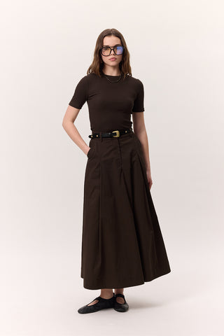 Pocket-Detail Wide Skirt Brown