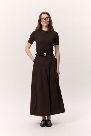 Pocket-Detail Wide Skirt Brown