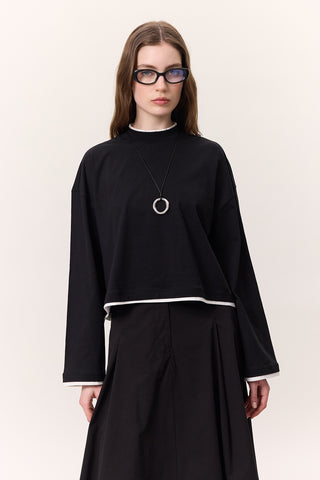 Contrast Long-Sleeve T-Shirt Black