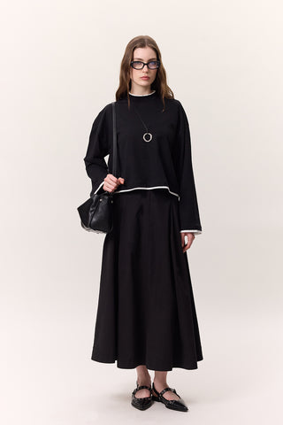 Pocket-Detail Wide Skirt Black