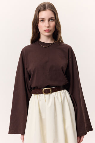 Cropped Long-Sleeve T-Shirt Dark Brown