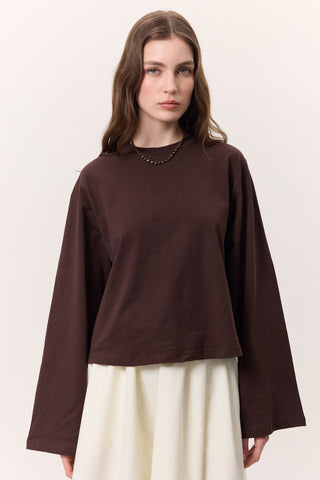 Cropped Long-Sleeve T-Shirt Dark Brown