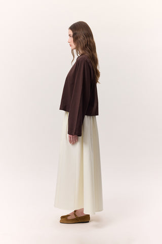 Cropped Long-Sleeve T-Shirt Dark Brown