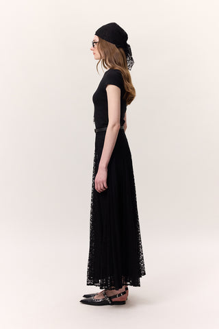 Lace Pleated Skirt Black