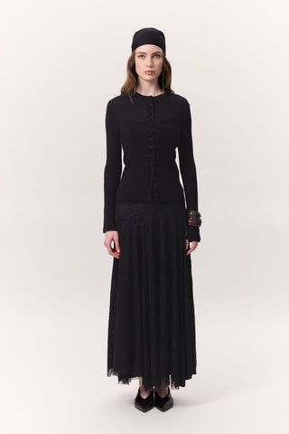 Lace Detail Wide Skirt Black