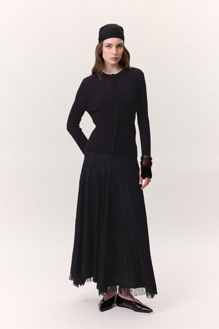 Lace Detail Wide Skirt Black