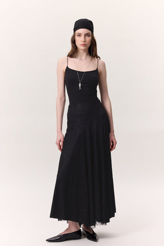 Lace Detail Wide Skirt Black