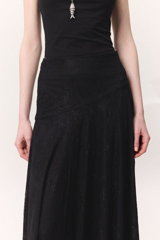 Lace Detail Wide Skirt Black