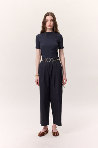 Pleated Gabardine Trousers Navy Blue