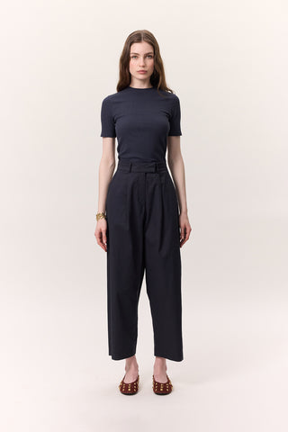 Pleated Gabardine Trousers Navy Blue