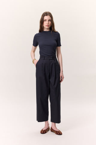 Pleated Gabardine Trousers Navy Blue
