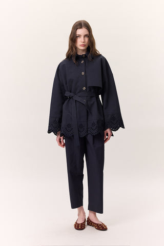 Pleated Gabardine Trousers Navy Blue
