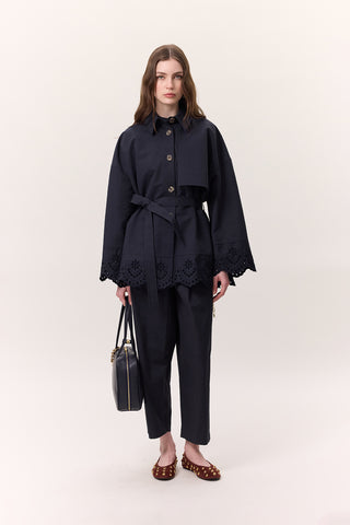 Pleated Gabardine Trousers Navy Blue