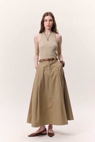 Pocket-Detail Wide Skirt Sand