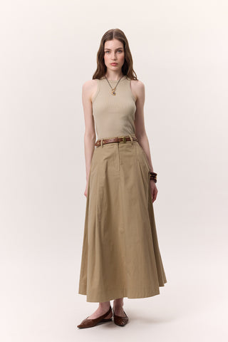 Pocket-Detail Wide Skirt Sand