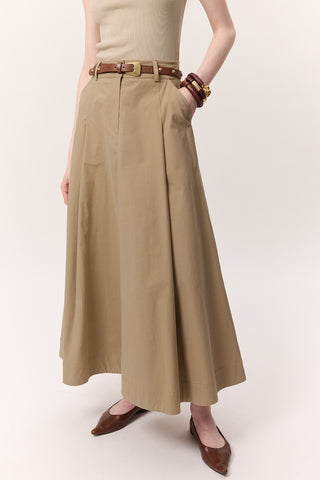 Pocket-Detail Wide Skirt Sand