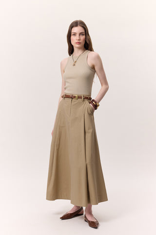 Pocket-Detail Wide Skirt Sand