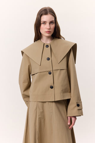 Wide Collar Gabardine Jacket Sand