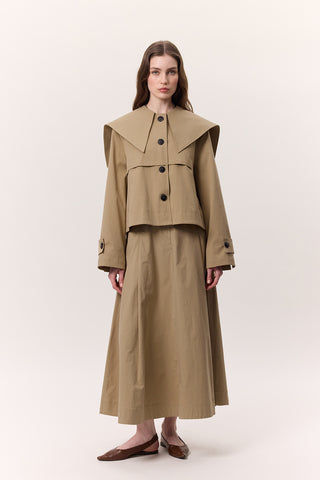Wide Collar Gabardine Jacket Sand
