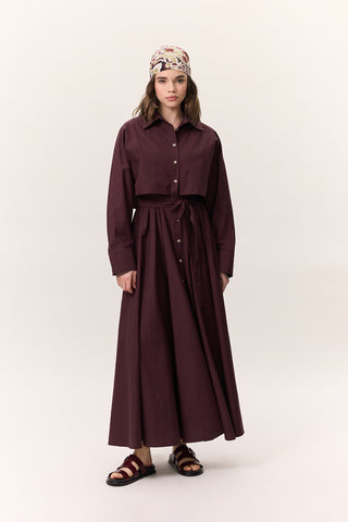 Trench-Style Shirt Dress Burgundy