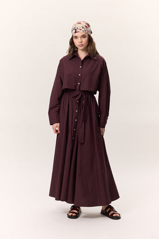 Trench-Style Shirt Dress Burgundy