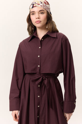Trench-Style Shirt Dress Burgundy