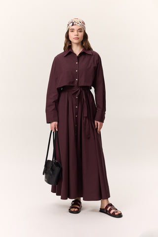 Trench-Style Shirt Dress Burgundy