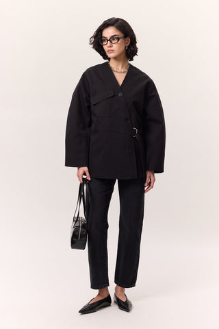 Buckle Detail Double-Breasted Jacket Black