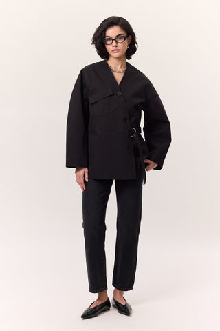 Buckle Detail Double-Breasted Jacket Black