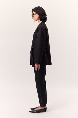 Buckle Detail Double-Breasted Jacket Black