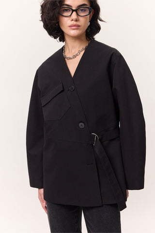 Buckle Detail Double-Breasted Jacket Black