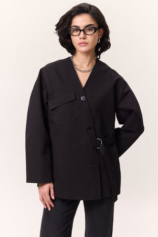 Buckle Detail Double-Breasted Jacket Black