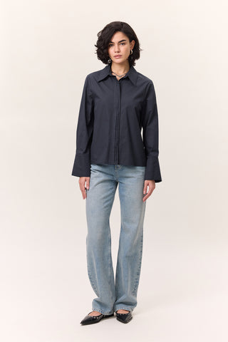 Fitted Shirt With Pintuck Detail Navy Blue