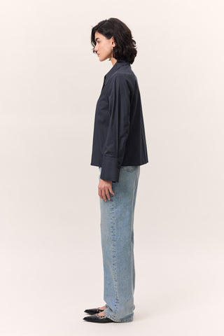 Fitted Shirt With Pintuck Detail Navy Blue