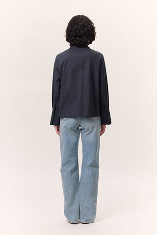 Fitted Shirt With Pintuck Detail Navy Blue