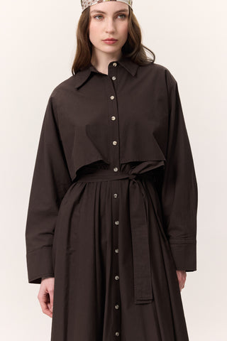 Trench-Style Shirt Dress Brown