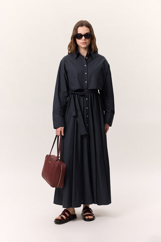 Trench-Style Shirt Dress Navy Blue