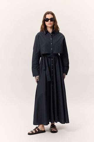 Trench-Style Shirt Dress Navy Blue