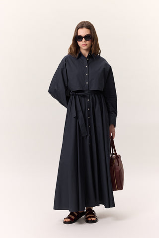 Trench-Style Shirt Dress Navy Blue