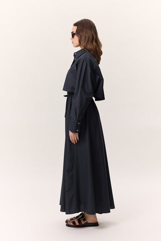 Trench-Style Shirt Dress Navy Blue