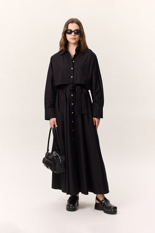 Trench-Style Shirt Dress Black