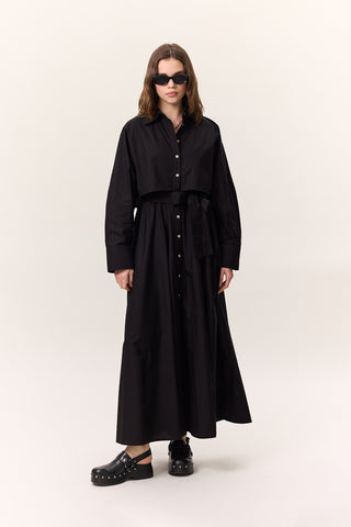 Trench-Style Shirt Dress Black