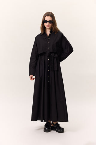 Trench-Style Shirt Dress Black