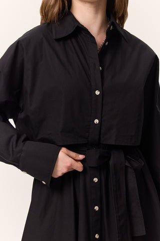 Trench-Style Shirt Dress Black