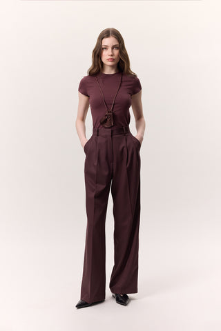 Wide-Leg Palazzo Trousers Burgundy