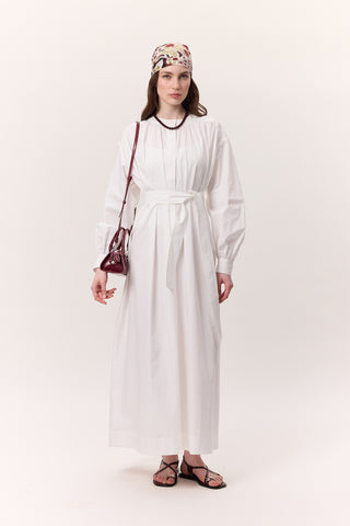 Ruched Detail Oversized Shirt Dress Ecru