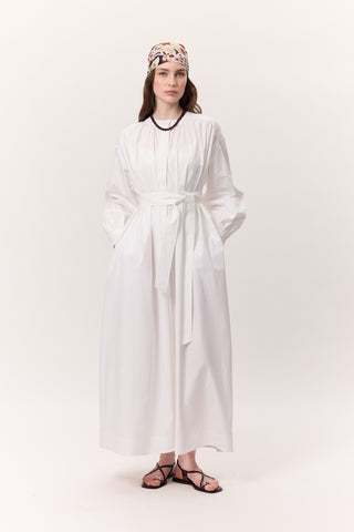 Ruched Detail Oversized Shirt Dress Ecru
