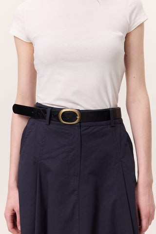 Antique Oval Buckle Faux Leather Belt Black