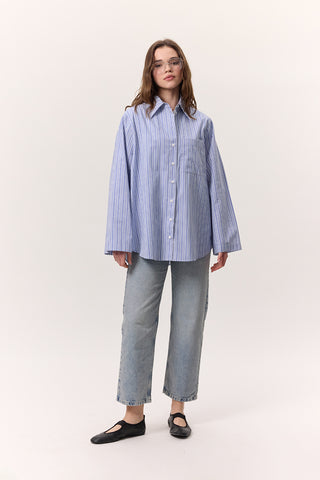 Wide-Sleeve Patterned Shirt Striped