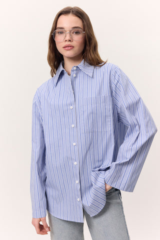 Wide-Sleeve Patterned Shirt Striped